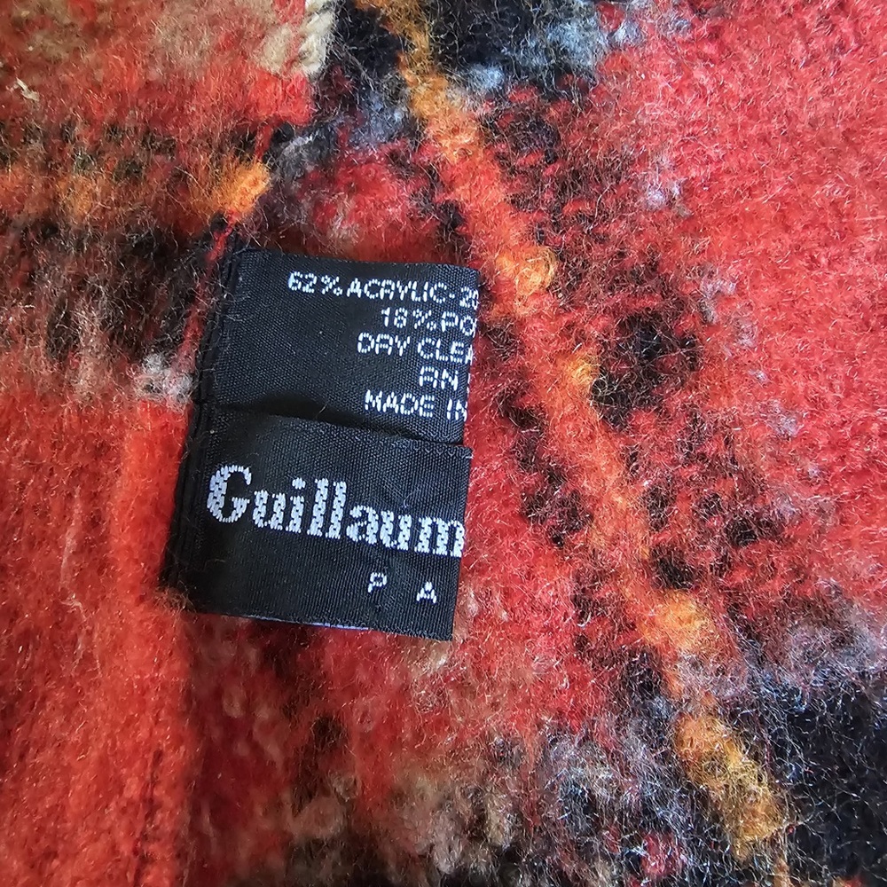 Guillaume de Mons Paris Red and Black Mohair Wool Blend Scarf. Made in France.
